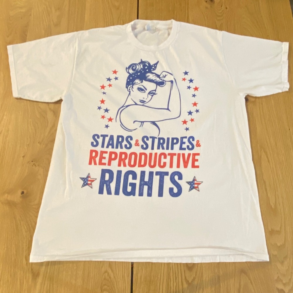 Stars Stripes Reproductive Rights T-shirt women's Large white Shirt Rosie